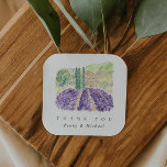 Pegatina Cuadrada Campos de Lavanda de Acuarela Gracias Por Favor<br><div class="desc">Moderna y moda,  estas Gracias favorecen a los pegatinas con fuentes de moda emparejadas con una hermosa pintura acuarela de campos de lavanda en Provenza,  Francia. Dispone de una suite boda completa.</div>
