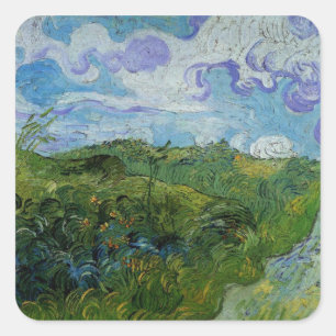 Pegatina Cuadrada Campos de trigo verdes de Vincent van Gogh
