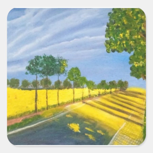 Pegatina Cuadrada Campos Dorados y Sendero (Anverso)