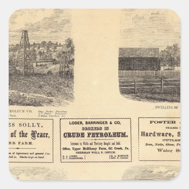 Pegatina Cuadrada Campos petrolíferos, residencia (Anverso)