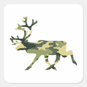 Pegatina Cuadrada Camuflaje de bosques de renos/caribú/camo