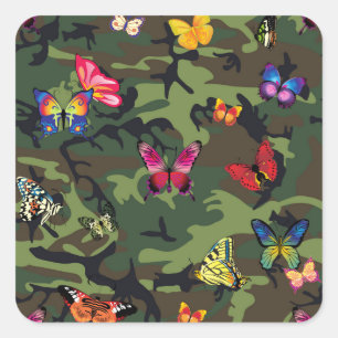 Pegatina Cuadrada camuflaje de mariposa
