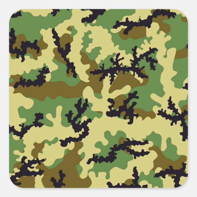 Pegatina Cuadrada Camuflaje de Woodland (Anverso)