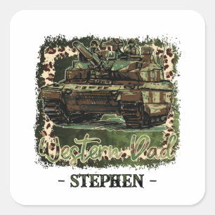Pegatina Cuadrada Camuflaje del tanque militar de Western Dad