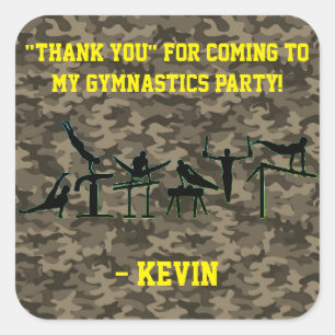 Pegatina Cuadrada Camuflaje "Gracias" Fiesta de gimnasia masculina
