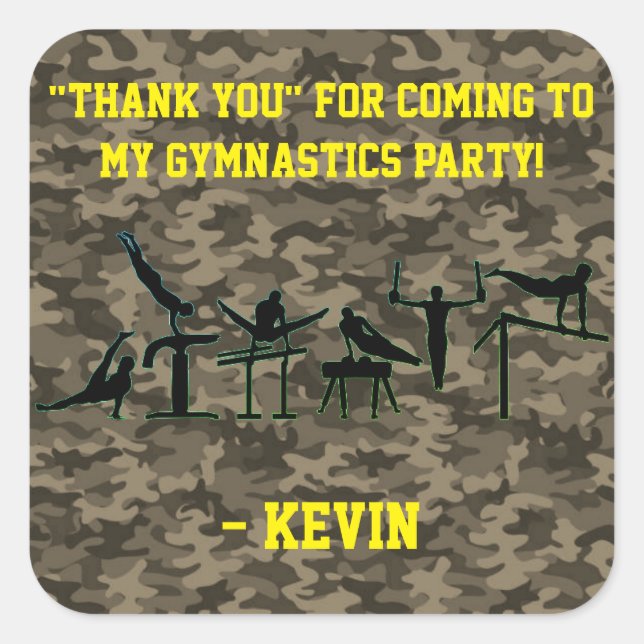 Pegatina Cuadrada Camuflaje "Gracias" Fiesta de gimnasia masculina (Anverso)