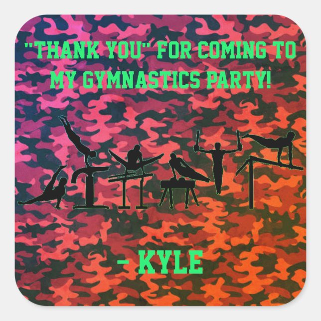 Pegatina Cuadrada Camuflaje "Gracias" Fiesta de gimnasia masculina (Anverso)