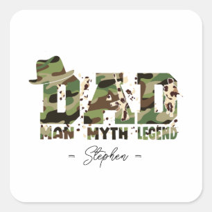 Pegatina Cuadrada Camuflaje "Papá - hombre, mito, leyenda"