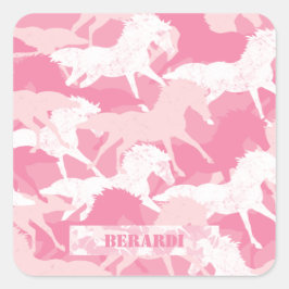 Pegatina Cuadrada Camuflaje rosado personalizado de caballo camuflaj