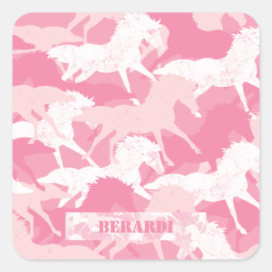 Pegatina Cuadrada Camuflaje rosado personalizado de caballo camuflaj