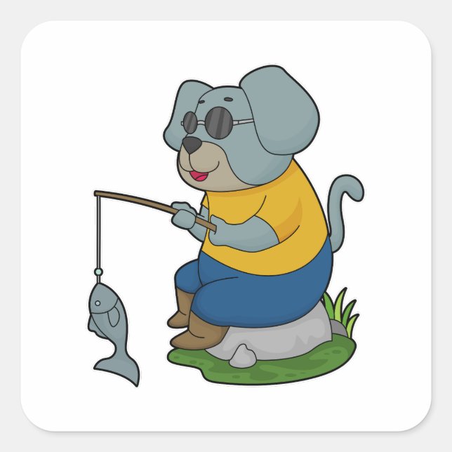 Pegatina Cuadrada Caña de pescar peces (Anverso)