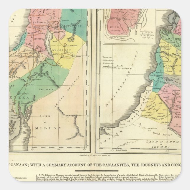 Pegatina Cuadrada Canaan - Israel Atlas Map (Anverso)