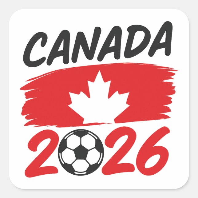 Pegatina Cuadrada Canada 2026 Soccer Fan Design with Maple Leaf (Anverso)