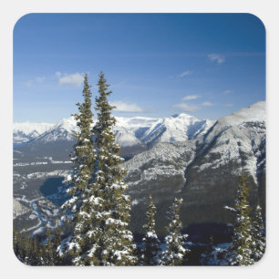 Pegatina Cuadrada Canadá, Alberta, Banff. Vistas del valle de Bow