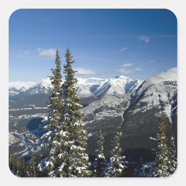 Pegatina Cuadrada Canadá, Alberta, Banff. Vistas del valle de Bow (Anverso)