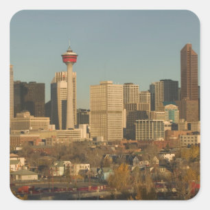 Pegatina Cuadrada Canadá, Alberta, Calgary: horizonte de la ciudad d