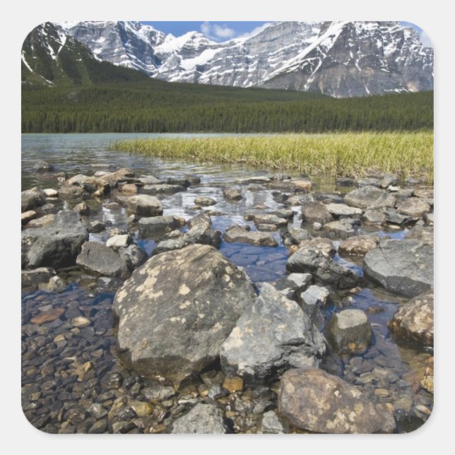 Pegatina Cuadrada Canadá, Alberta, Montañas Rocosas, Banff Nacional (Anverso)