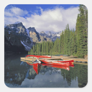 Pegatina Cuadrada Canadá, Alberta, Moraine Lake. El vidrioso