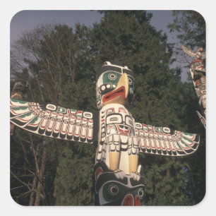 Pegatina Cuadrada Canadá, Columbia Británica, Vancouver. Indígena