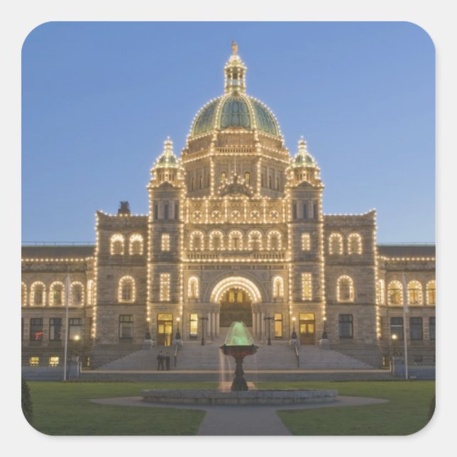 Pegatina Cuadrada Canadá, Columbia Británica, Victoria, BC Edificio  (Anverso)