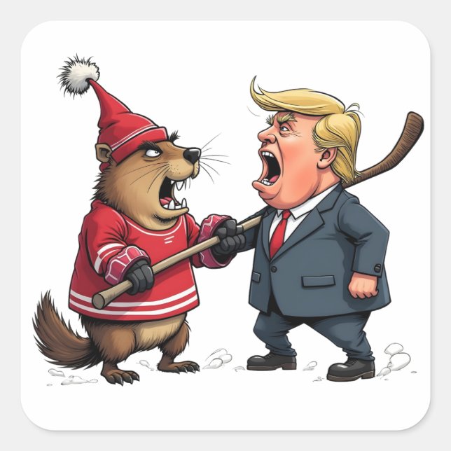 Pegatina Cuadrada Canadá luchando contra Trump (Anverso)