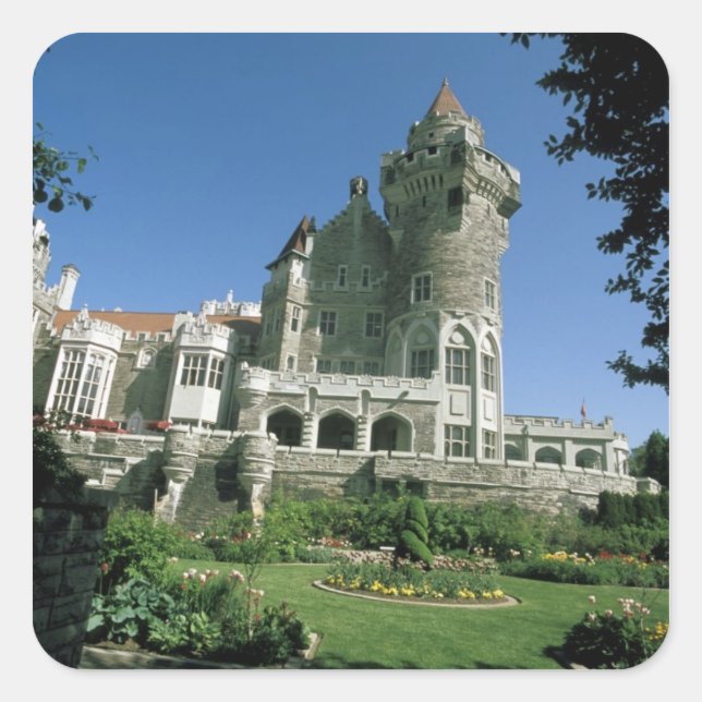 Pegatina Cuadrada Canadá, Ontario, Toronto. Casa Loma histórica (Anverso)