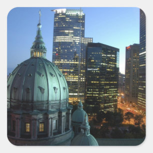 Pegatina Cuadrada Canadá, Quebec, Montreal. Centro de Montreal,