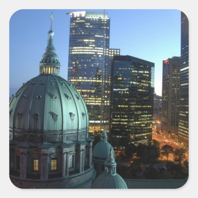 Pegatina Cuadrada Canadá, Quebec, Montreal. Centro de Montreal, (Anverso)