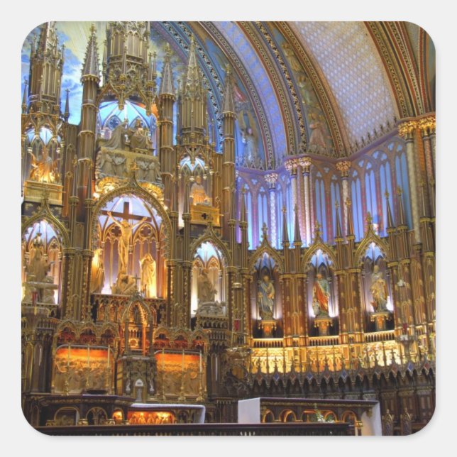 Pegatina Cuadrada Canadá, Quebec, Montreal. Interior de Notre (Anverso)