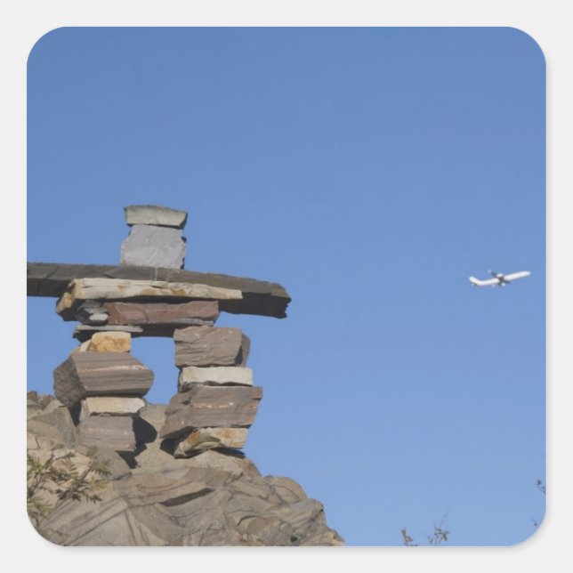 Pegatina Cuadrada Canadá, Terranova, St. John's. Inukshuk (para (Anverso)