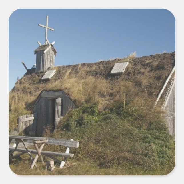 Pegatina Cuadrada Canadá, Terranova y Labrador, L'Anse Aux (Anverso)