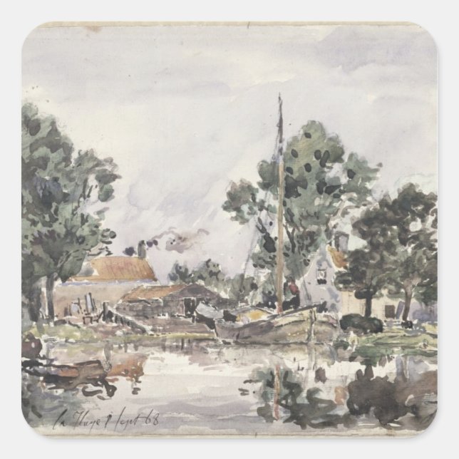 Pegatina Cuadrada Canal en La Haya, 1868 (Anverso)