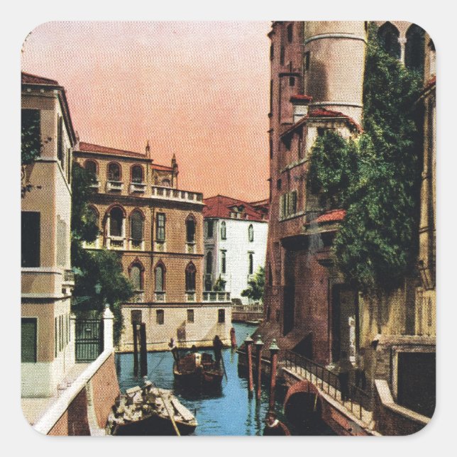 Pegatina Cuadrada Canales de Venecia, imagen de VIntage (Anverso)