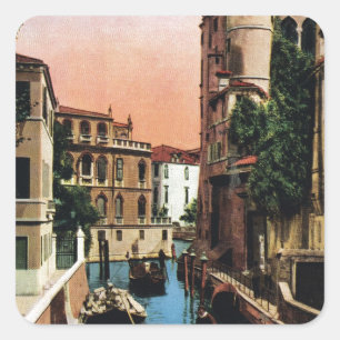 Pegatina Cuadrada Canales de Venecia, imagen del vintage