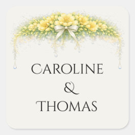 Pegatina Cuadrada Canary Yellow Romantic Freesia  Floral Wedding