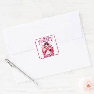 Pegatina Cuadrada Cáncer de Mama Floral Rosa y Bonito