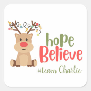 Pegatina Cuadrada cáncer infantil. Personalizado #nombre de equipo P