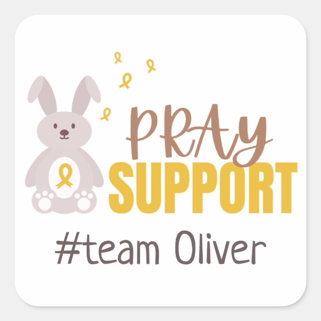 Pegatina Cuadrada cáncer infantil. Personalizado reza para apoyar a  (Anverso)