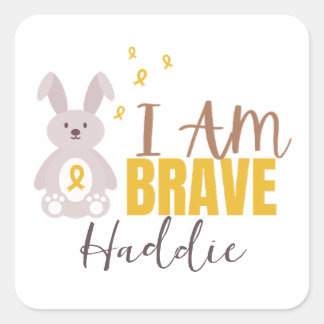 Pegatina Cuadrada cáncer infantil. valiente. Nombre personalizado. P