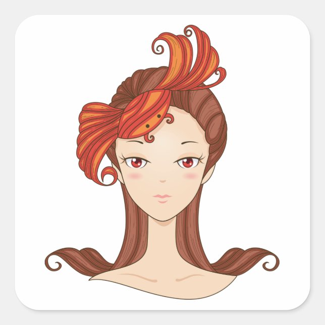 Pegatina Cuadrada Cancer Zodiac Goddess Red Crab Hair (Anverso)