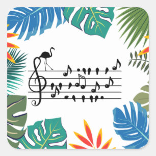 Pegatina Cuadrada Canción de pájaro, flamenco uniéndose a las aves