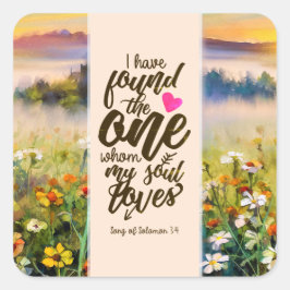 Pegatina Cuadrada Canción de Salomón 3:4 He encontrado la Biblia Uno