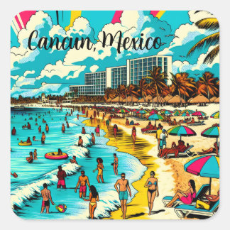 Pegatina Cuadrada Cancún, México con una vibe de arte pop