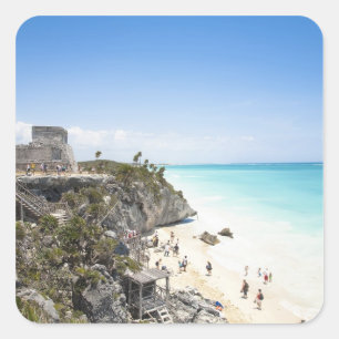 Pegatina Cuadrada Cancun, Quintana Roo, México - Ruinas en una colin