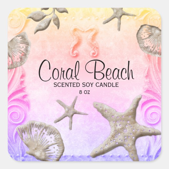 Pegatina Cuadrada Candelabro de Estrella de Mar de Playa Caballito d (Anverso)