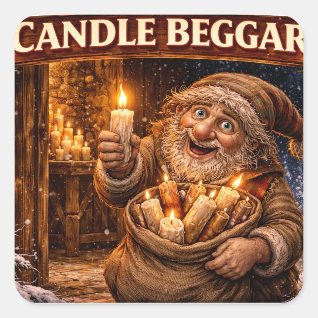 Pegatina Cuadrada Candle Beggar Icelandic Yule Lad (Anverso)