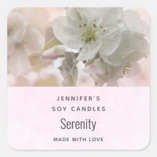 Pegatina Cuadrada Candle Biz de fotos con flores de manzana blanca