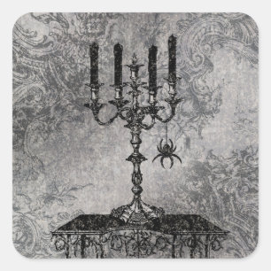 Pegatina Cuadrada Candlestick gótico con araña, Halloween