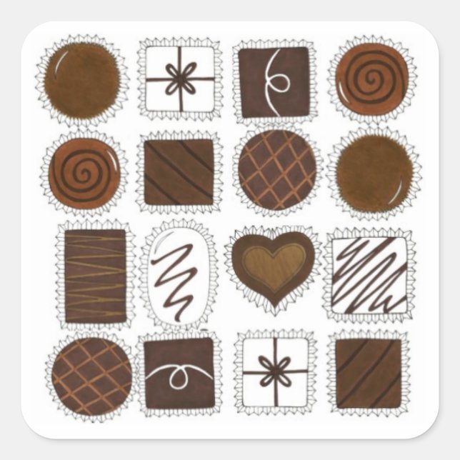 Pegatina Cuadrada Candy Box Chocolates Chocoholic San Valentín (Anverso)