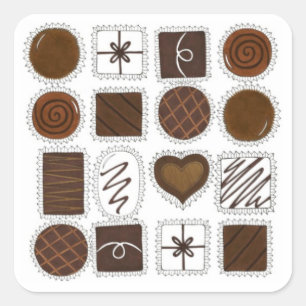 Pegatina Cuadrada Candy Box Chocolates Chocoholic San Valentín